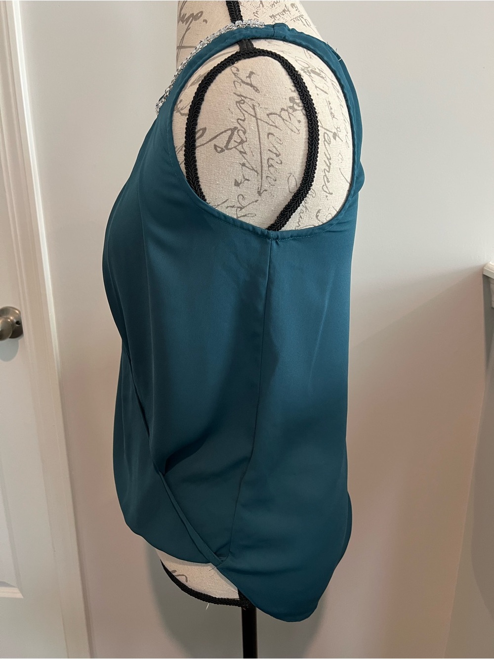 Socialite Teal Embellished Keyhole Surplice Blouse - Picture 2 of 5
